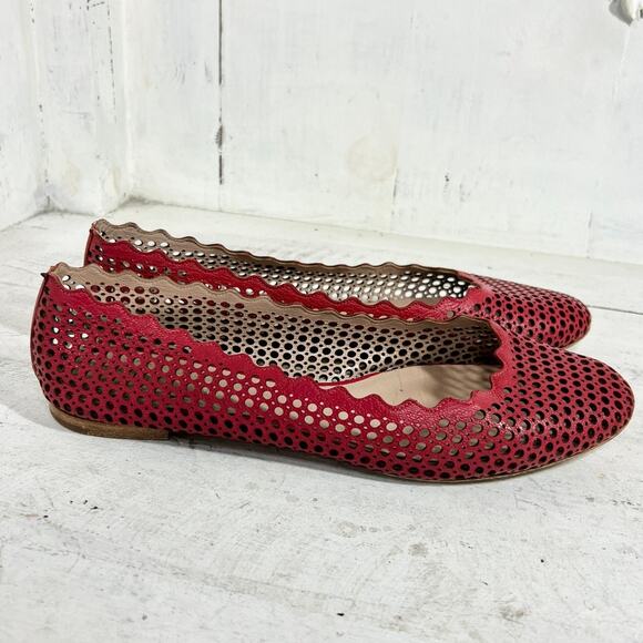 Chloe Lauren Perforated Leather Slip On Ballet Flats Red Womens Size 38.5 / 8 .5 - Picture 5 of 10